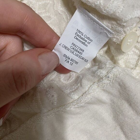 j crew womens solid ivory Crew Neck embroidered long sleeve top small - Picture 4 of 5